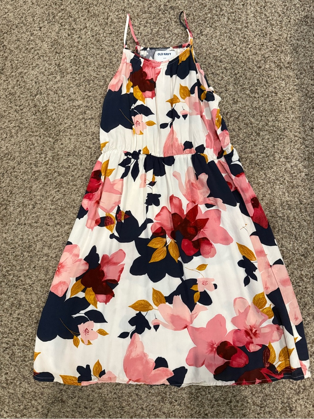 Old Navy Girls' White Floral Sundress with Pink & Navy Blooms